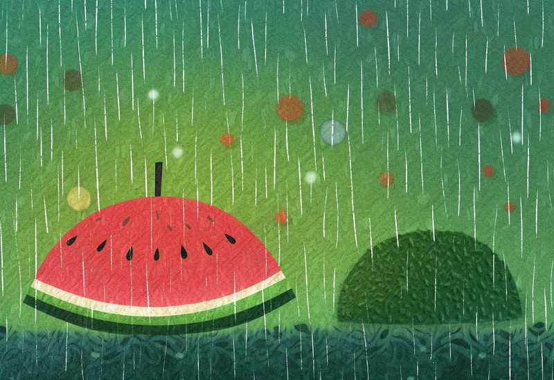 绿色可爱童趣儿童节雨天西瓜水果植物户外插画,插画/手绘图,插画/手绘图库,插画/手绘图下载,插画/手绘